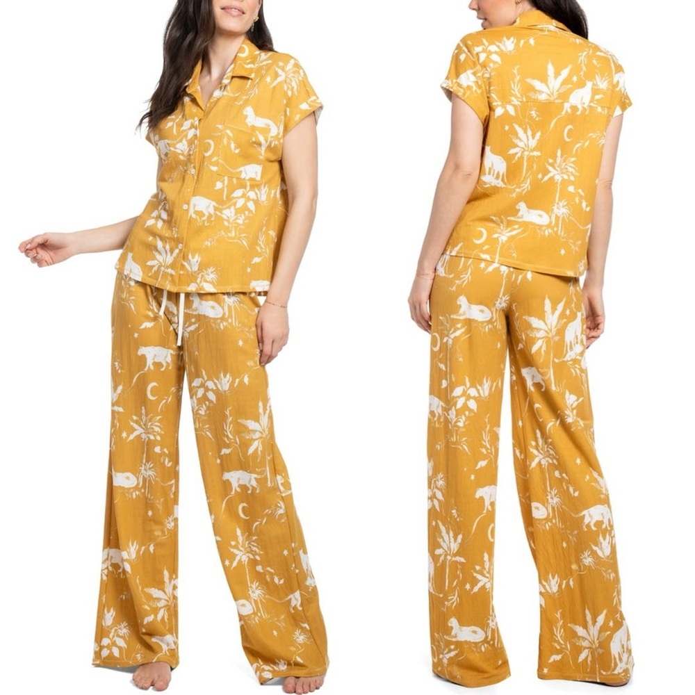 Midnight Bakery Women’s Pajamas Set One Way Jersey in Yellow Top & Bottom Size L